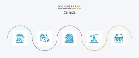 Canada blauw 5 icoon pak inclusief zon. bergen. stad. mijlpaal. Canada vector