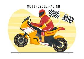 motorfiets racing kampioenschap Aan de racebaan illustratie met renner rijden motor voor landen bladzijde in vlak tekenfilm hand- getrokken Sjablonen vector