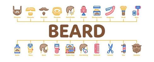 baard en snor minimaal infographic banier vector