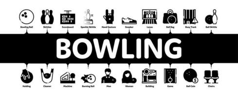 bowling spel gereedschap minimaal infographic banier vector