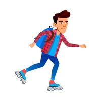 schooljongen rijden rol skates buitenshuis vector