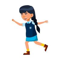 school- meisje rennen met positiviteit buitenshuis vector