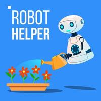 robot helper gieter bloemen in de tuin vector. geïsoleerd illustratie vector