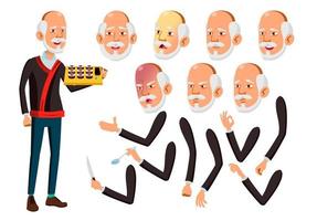 Aziatisch oud Mens vector. senior persoon. oud, ouderen mensen. grappig, vriendschap. gezicht emoties, divers gebaren. animatie creatie set. geïsoleerd vlak tekenfilm karakter illustratie vector