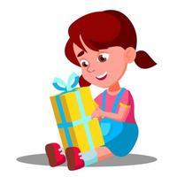 weinig meisje opening geschenk Kerstmis doos vector. geïsoleerd illustratie vector