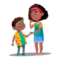 glimlachen meisje duurt hand- van verlegen afro Amerikaans jongen vector. geïsoleerd illustratie vector