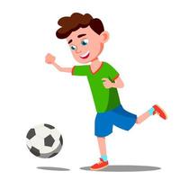 kind spelen voetbal Aan de veld- vector. geïsoleerd illustratie vector