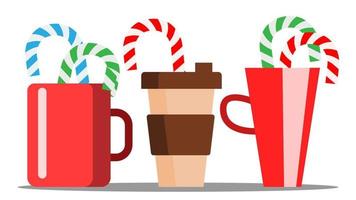 kop van heet koffie met Kerstmis snoep plakken uit vector. illustratie vector