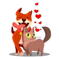 kat met hond in liefde met vliegend harten vector. illustratie vector