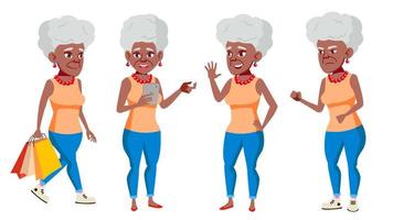 oud vrouw poses reeks vector. zwart. afro Amerikaans. ouderen mensen. senior persoon. oud. mooi gepensioneerde. leven. presentatie, afdrukken, uitnodiging ontwerp. geïsoleerd tekenfilm illustratie vector