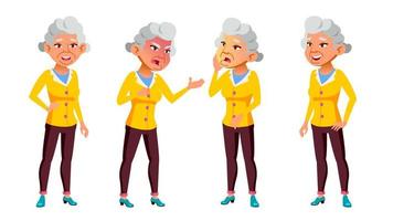 Aziatisch oud vrouw poses reeks vector. ouderen mensen. senior persoon. oud. actief grootouder. vreugde. web, brochure, poster ontwerp. geïsoleerd tekenfilm illustratie vector