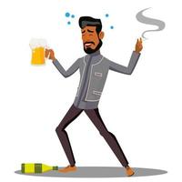 volwassen dronken Mens met glas van bier en sigaar vector. geïsoleerd illustratie vector