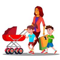 moeder wandelen met een baby wandelwagen vector. geïsoleerd illustratie vector