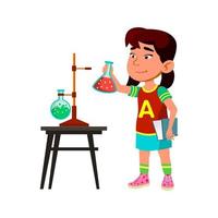 meisje kind studie Aan chemie school- les vector