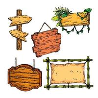 houten uithangbord reeks schetsen hand- getrokken vector