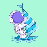 astronaut spelen het windsurfen in de oceaan vector