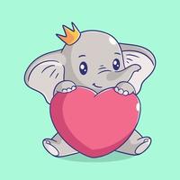 schattig baby olifant met rood hart vector