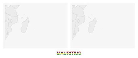 twee versies van de kaart van mauritius, met de vlag van Mauritius en gemarkeerd in donker grijs. vector