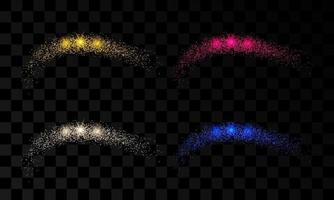 reeks van vier licht Golf met goud, zilver, rood en blauw schitteren Effecten Aan een donker transparant achtergrond. abstract kolken lijnen. vector illustratie