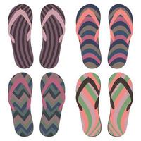 reeks van strand slippers. kleurrijk zomer omdraaien flops over- wit achtergrond vector