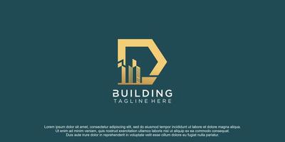 gebouw logo met eerste d concept ontwerp vector icoon illustratie