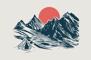 camping, berg landschap, schetsen stijl, vector illustraties.