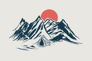 camping, berg landschap, schetsen stijl, vector illustraties.