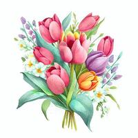 schattig waterverf tulp voorjaar bloemen boeket vector