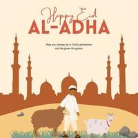 bruin eid al-adha. eid al adha Islamitisch decoratie wordt weergegeven een bruin achtergrond met geit schapen. vector
