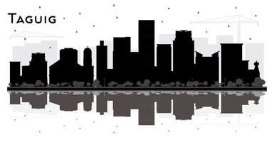 taguig Filippijnen stad horizon zwart en wit silhouet met reflecties. vector
