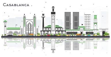 Casablanca Marokko stad horizon met grijs gebouwen en reflecties geïsoleerd Aan wit. vector