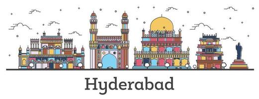 schets hyderabad Indië stad horizon met kleur gebouwen geïsoleerd Aan wit. vector