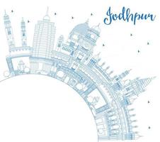schets jodhpur Indië stad horizon met blauw gebouwen en kopiëren ruimte. vector