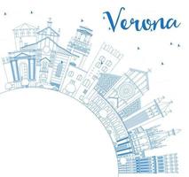 schets verona Italië stad horizon met blauw gebouwen en kopiëren ruimte. vector