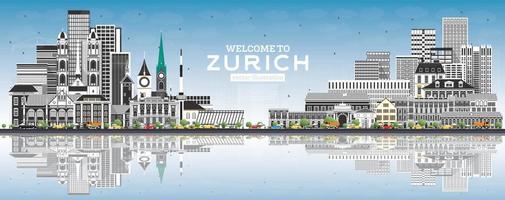 Welkom naar Zürich Zwitserland horizon met grijs gebouwen, blauw lucht en reflecties. vector