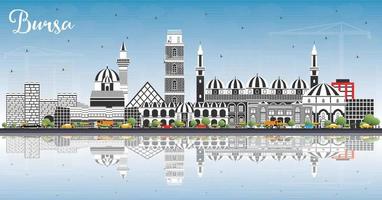 slijmbeurs kalkoen stad horizon met kleur gebouwen, blauw lucht en reflecties. vector