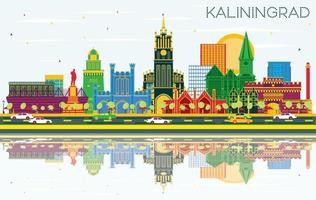 Kaliningrad Rusland stad horizon met kleur gebouwen, blauw lucht en reflecties. vector