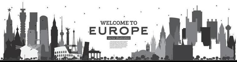 Welkom naar Europa horizon silhouet met zwart gebouwen geïsoleerd Aan wit. vector