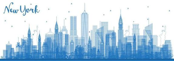 schets nieuw york Verenigde Staten van Amerika stad horizon met blauw gebouwen. vector