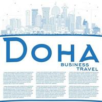 schets doha qatar stad horizon met blauw gebouwen en kopiëren ruimte. vector