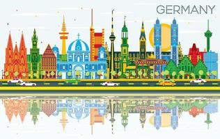 Duitsland stad horizon met kleur gebouwen, blauw lucht en reflecties. vector