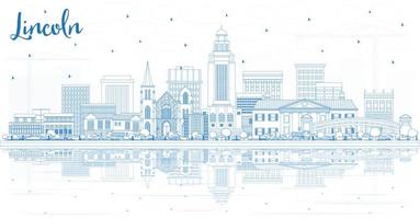 schets Lincoln Nebraska stad horizon met blauw gebouwen en reflecties. vector