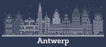 schets antwerpen belgie stad horizon met wit gebouwen. vector