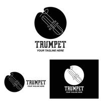 trompet logo ontwerp, melodie genereren, muziekinstrument vector schets illustratie