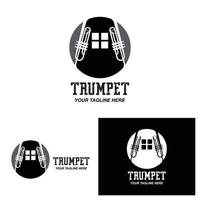 trompet logo ontwerp, melodie genereren, muziekinstrument vector schets illustratie