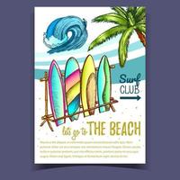 surfplanken, zee Golf en palm Aan poster vector