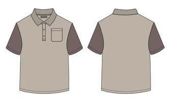 kort mouw polo overhemd algemeen technisch mode tekening vlak schetsen sjabloon voorkant en terug visie. kleding jurk ontwerp vector illustratie bespotten omhoog polo tee