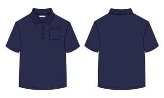 kort mouw polo overhemd algemeen technisch mode tekening vlak schetsen sjabloon voorkant en terug visie. kleding jurk ontwerp vector illustratie bespotten omhoog polo tee