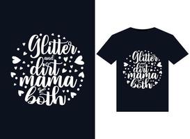 schitteren en aarde mama van beide illustraties voor drukklare t-shirts ontwerp vector