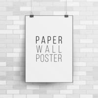 wit blanco papier muur poster bespotten omhoog sjabloon vector. 3d realistisch illustratie met schaduw. steen muur. vector